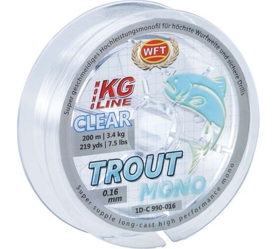 Изображение товара Монофильная леска WFT KG TROUT MONO Clear 200/016 1D-C-990-016