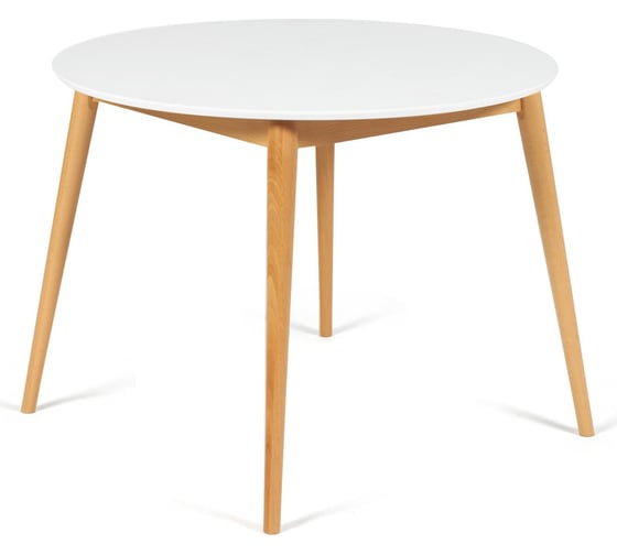 Изображение товара Обеденный стол Tetchair Bosco (боско) круглый, раскладной, основание бук, столешница МДФ, 100x75x100+30 см, белый + натуральный бук 13993