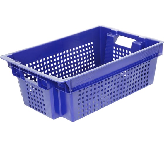 Изображение товара Ящик Тара.ру п/э, 600x400x200 мм, 1,5 кг, дно сплошное, стенки перфорированные, цв. синий 28427
