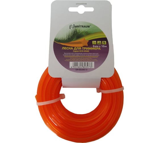 Изображение товара Леска полиамидная звезда 3 мм, 15 м для триммера UNITRAUM UN-EES30C15