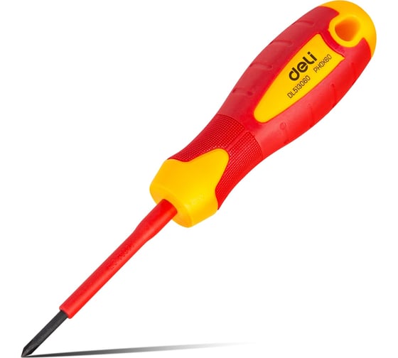 Изображение товара Диэлектрическая крестовая отвертка DELI dl513060 PH0x60, сертификат vde до 1000 В, магнитный наконечник, сталь cr-v, рукоять pp+tpr 110590
