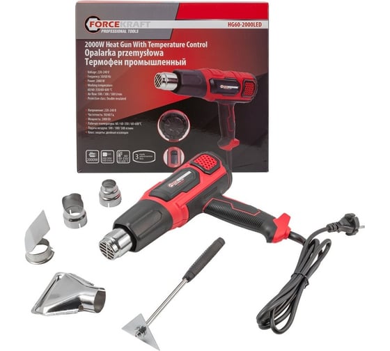 Изображение товара Промышленный электрический фен с насадками Forcekraft FK-HG60-2000LED(52345)