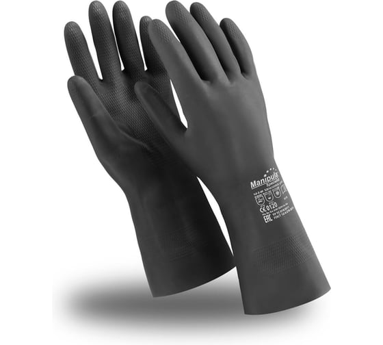 Изображение товара Неопреновые перчатки MANIPULA Химопрен, хлопчатобумажное напыление, К80/щ50, размер 8-8.5 (M), черные Cg-973 608573