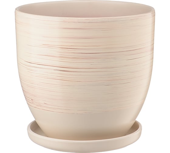 Изображение товара Керамический горшок с подставкой Вещицы Волна 4.7 л, диаметр 210 мм, высота 200 мм, бежевый BH-87-3