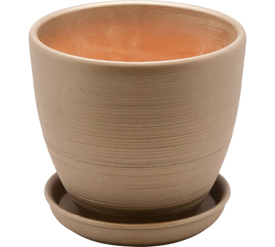 Изображение товара Керамический горшок с подставкой Вещицы 2.4 л, диаметр 175 мм, высота 160 мм, бронзовый, матовый BH-06-2