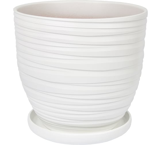 Изображение товара Керамический горшок с подставкой Вещицы Рельеф 4.7 л, диаметр 215 мм, высота 200, белый BH-94-3