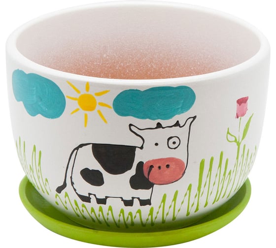 Изображение товара Керамический горшок с подставкой Вещицы Корова 1.05 л, диаметр 143 мм, высота 103 мм BH-11-4