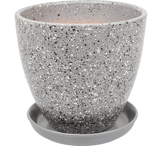 Изображение товара Керамический горшок с подставкой Вещицы Терраццо 2.4 л, диаметр 175 мм, высота 158 мм, серый BH-91-2