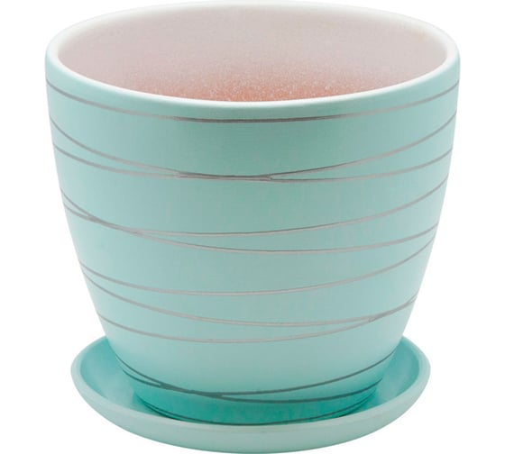 Изображение товара Керамический горшок с подставкой Вещицы 1.4 л, диаметр 145 мм, высота 130 мм, голубой BH-24-1