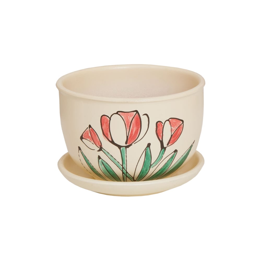 Изображение товара Керамический горшок BH-12-8 с поддоном, 0.5 л, бежевый