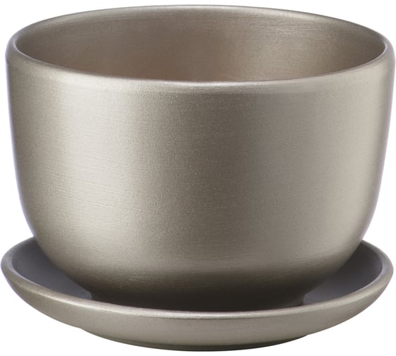 Изображение товара Керамический горшок с подставкой Вещицы Бутон 0.5 л, диаметр 130 мм, высота 90 мм, темно-серый BH-46-8