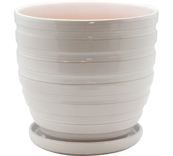 Изображение товара Керамический горшок с подставкой Вещицы 4.7 л, диаметр 210 мм, высота 200 мм, белый BH-20-3