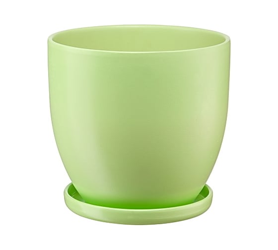 Изображение товара Керамический горшок с подставкой Вещицы Бутон 4.7 л, диаметр 213 мм, высота 200 мм, нежно-салатовый BH-30-3
