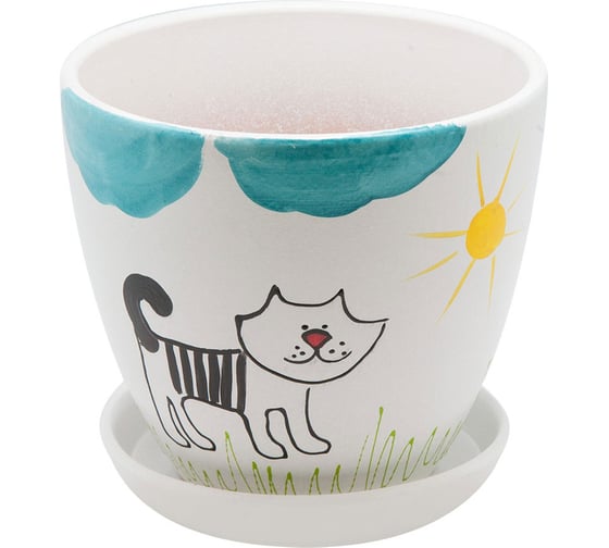 Изображение товара Керамический горшок с подставкой Вещицы Кот 2.4 л, диаметр 170 мм, высота 160 мм BH-08-2