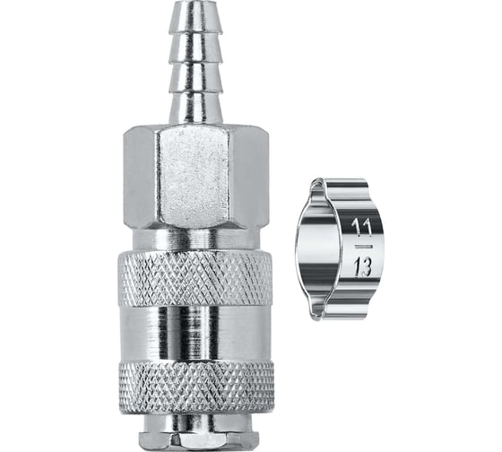 Изображение товара Переходник KRAFTOOL штуцер "елочка" 8 мм - рапид муфта, с хомутом 06596-08