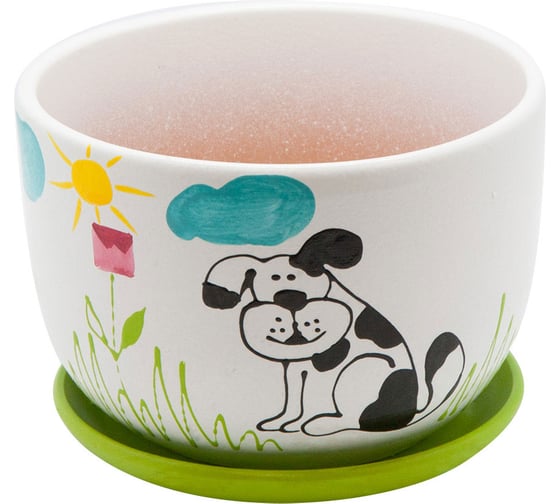 Изображение товара Керамический горшок с подставкой Вещицы Собака 1.05 л, диаметр 148 мм, высота 100 мм BH-10-4