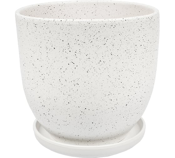 Изображение товара Керамический горшок с подставкой Вещицы Терраццо 4.7 л, диаметр 215 мм, высота 200 мм, белый BH-93-3