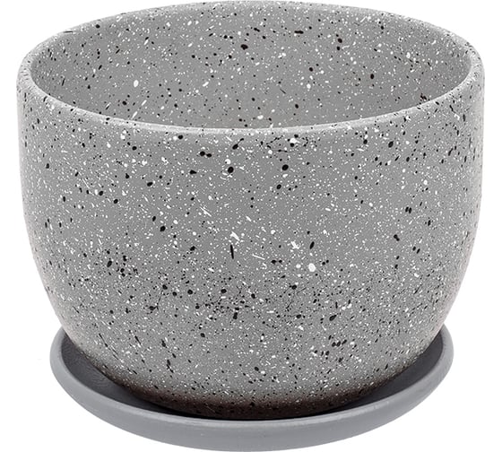 Изображение товара Керамический горшок с подставкой Вещицы Терраццо 0.5 л, диаметр 115 мм, высота 105 мм, серый BH-91-4