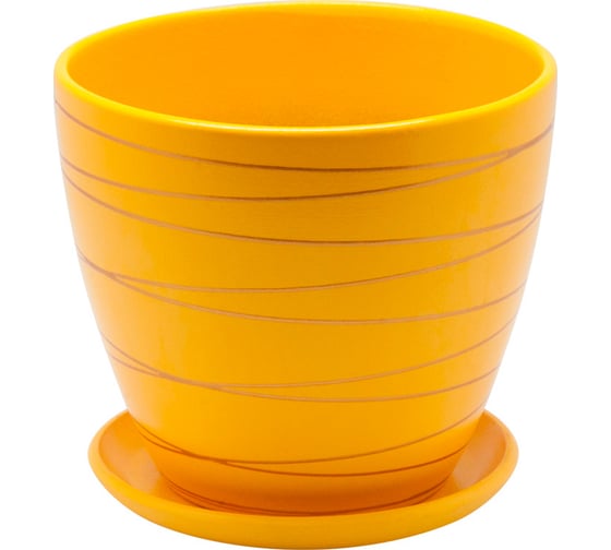 Изображение товара Керамический горшок с подставкой Вещицы 1.4 л, диаметр 145 мм, высота 130 мм, желтый BH-25-1
