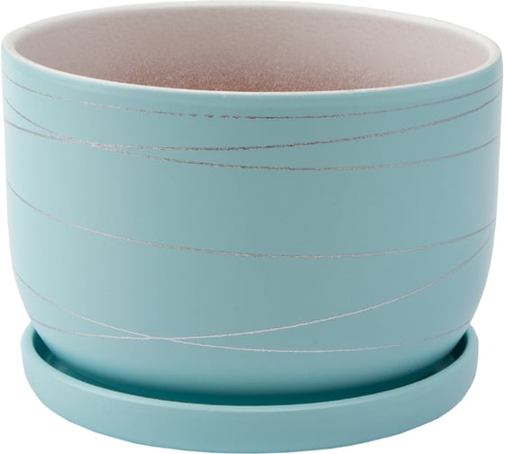 Изображение товара Керамический горшок с подставкой Вещицы 2.43 л, диаметр 190 мм, высота 130 мм, голубой BH-24-6