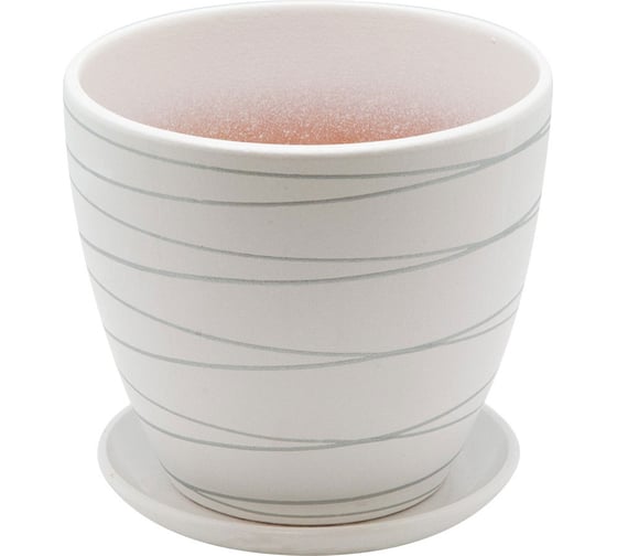 Изображение товара Керамический горшок с подставкой Вещицы 1.4 л, диаметр 145 мм, высота 130 мм, белый BH-04-1