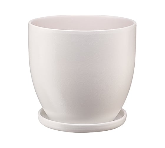 Изображение товара Керамический горшок с подставкой Вещицы Бутон 4.7 л, диаметр 216 мм, высота 195 мм, молочно-белый BH-35-3