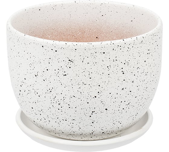 Изображение товара Керамический горшок с подставкой Вещицы Терраццо 0.5 л, диаметр 115 мм, высота 105 мм, белый BH-93-4