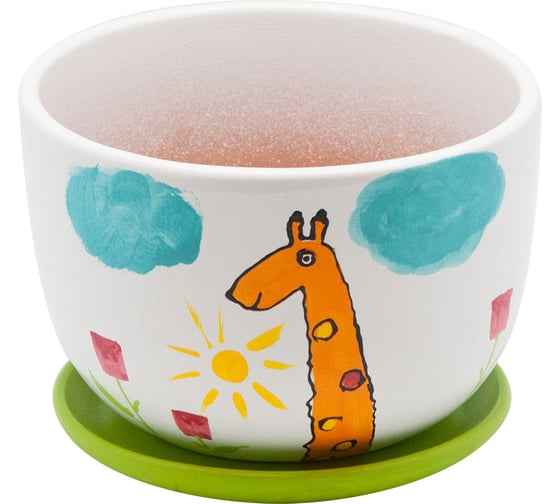 Изображение товара Керамический горшок с подставкой Вещицы Жираф 1.05 л, диаметр 145 мм, высота 105 мм BH-09-4