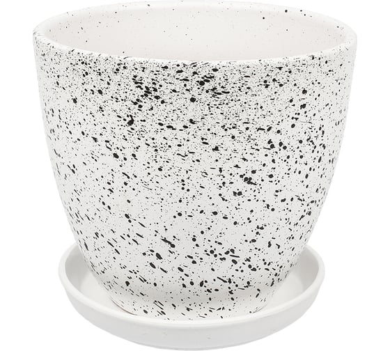 Изображение товара Керамический горшок с подставкой Вещицы Терраццо 2.4 л, диаметр 175 мм, высота 158 мм, белый BH-93-2
