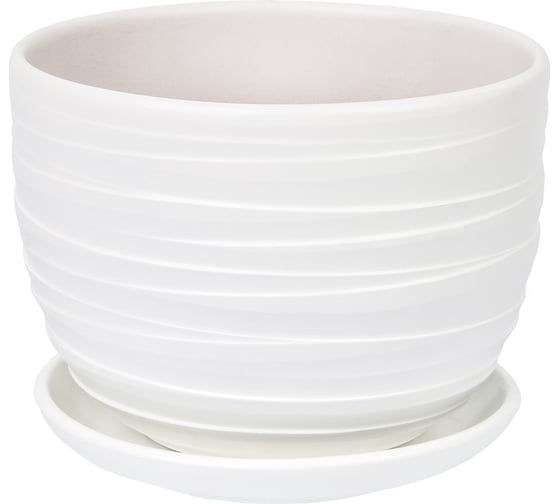 Изображение товара Керамический горшок с подставкой Вещицы рельеф 0.5 л, диаметр 115 мм, высота 105 мм, белый BH-94-4