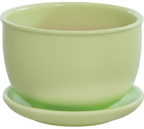 Изображение товара Керамический горшок с подставкой Вещицы Бутон 0.5 л, диаметр 130 мм, высота 88 мм, нежно-салатовый BH-30-8