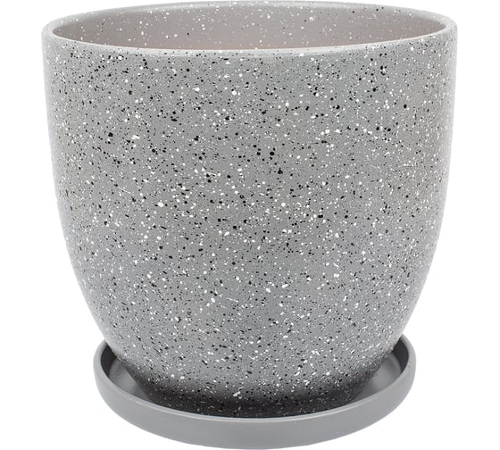 Изображение товара Керамический горшок с подставкой Вещицы Терраццо 4.7 л, диаметр 215 мм, высота 200 мм, серый BH-91-3
