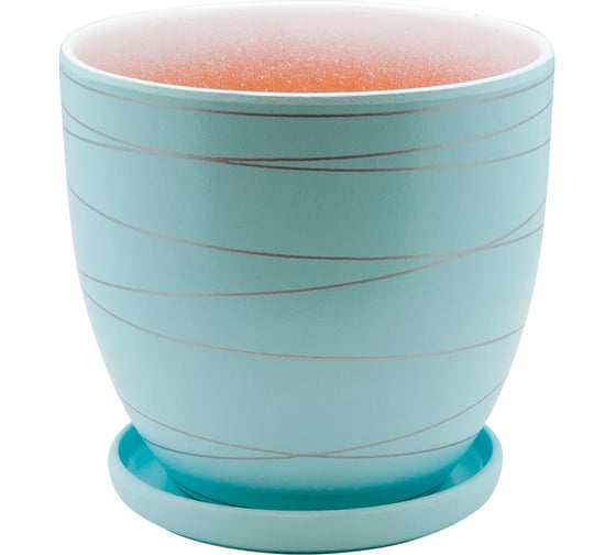 Изображение товара Керамический горшок с подставкой Вещицы 4.7 л, диаметр 210 мм, высота 200 мм, голубой BH-24-3