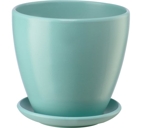 Изображение товара Керамический горшок с подставкой Вещицы Бутон 4.7 л, диаметр 215 мм, высота 200 мм, бирюзовый BH-44-3