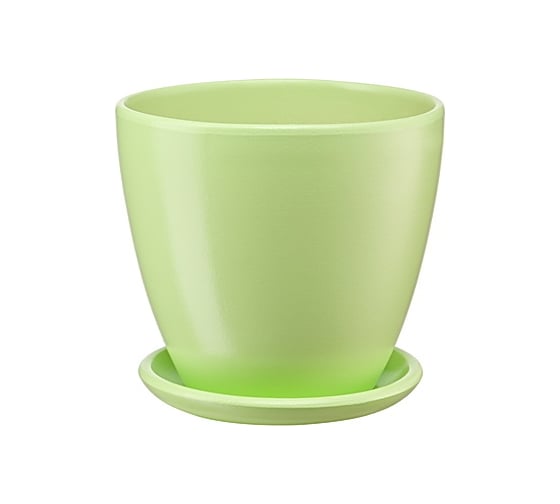 Изображение товара Керамический горшок с подставкой Вещицы Бутон 1.4 л, диаметр 135 мм, высота 130 мм, нежно-салатовый BH-30-1