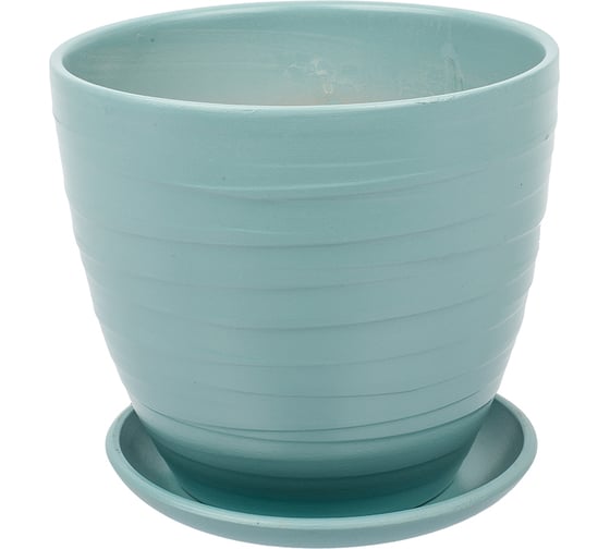 Изображение товара Керамический горшок с подставкой Вещицы Рельеф 1.4 л, диаметр 135 мм, высота 130 мм, нежно-голубой BH-102-1