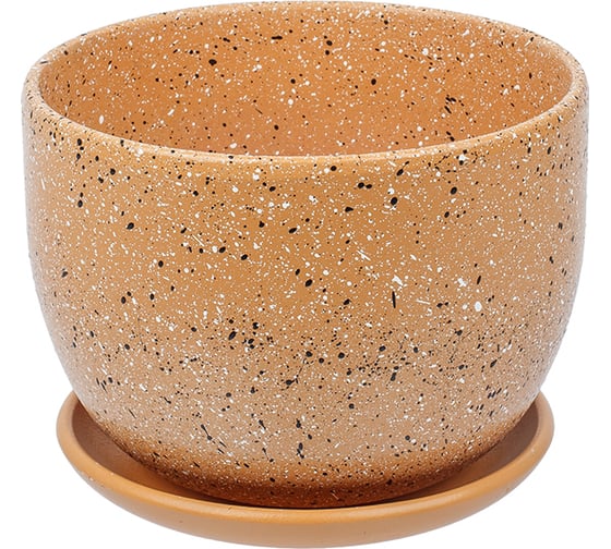 Изображение товара Керамический горшок с подставкой Вещицы Терраццо 0.5 л, диаметр 115 мм, высота 105 мм, терракотовый BH-92-4