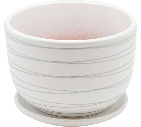 Изображение товара Керамический горшок с подставкой Вещицы 1.05 л, диаметр 143 мм, высота 105 мм, белый BH-04-4