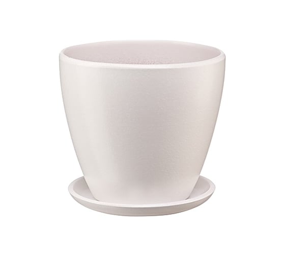 Изображение товара Керамический горшок с подставкой Вещицы Бутон 1.4 л, диаметр 135 мм, высота 130 мм, молочно-белый BH-35-1