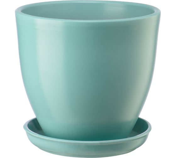 Изображение товара Керамический горшок с подставкой Вещицы Бутон 2.4 л, диаметр 175 мм, высота 158 мм, бирюзовый BH-44-2