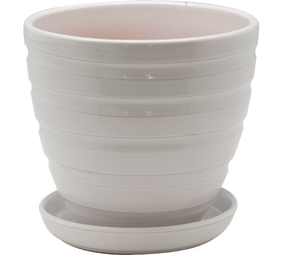 Изображение товара Керамический горшок с подставкой Вещицы 2.4 л, диаметр 175 мм, высота 165 мм, белый BH-20-2