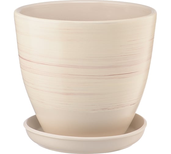 Изображение товара Керамический горшок с подставкой Вещицы Волна 2.4 л, диаметр 175 мм, высота 160 мм, бежевый BH-87-2