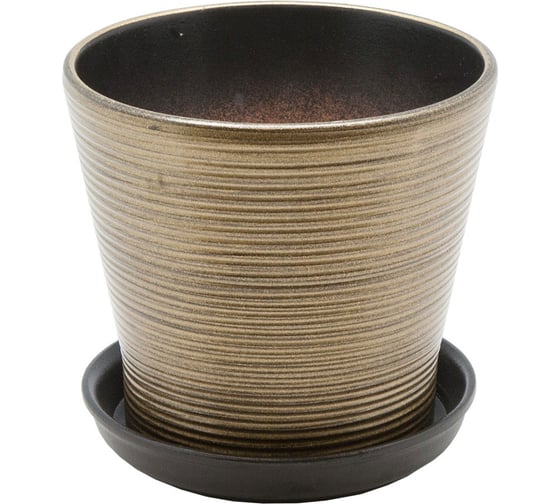 Изображение товара Керамический горшок с подставкой Вещицы 1,8 л., диаметр 165 мм, высота 148 мм, бронзовый, глянец BH-05-13
