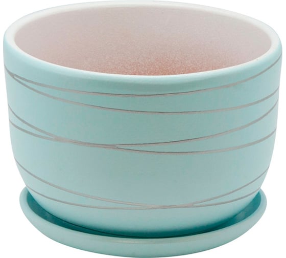 Изображение товара Керамический горшок с подставкой Вещицы 1.05 л, диаметр 145 мм, высота 106 мм, голубой BH-24-4