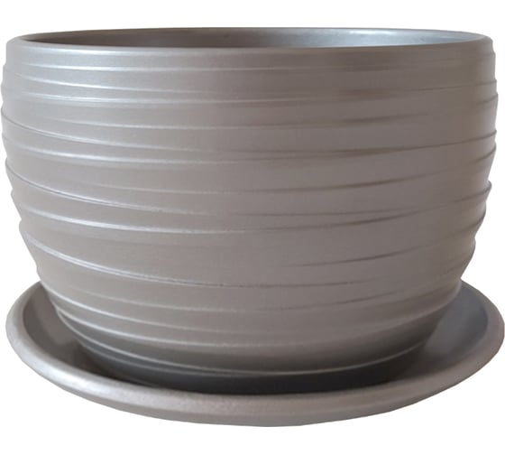 Изображение товара Керамический горшок с подставкой Вещицы Рельеф 0.5 л, диаметр 115 мм, высота 105 мм, металлик BH-95-4