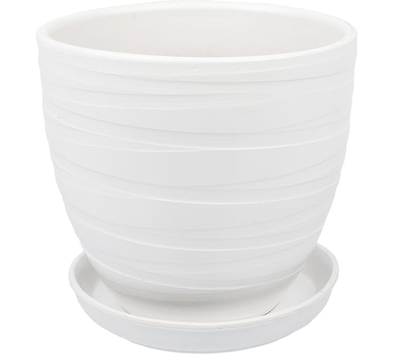 Изображение товара Керамический горшок с подставкой Вещицы Рельеф 2.4 л, диаметр 175 мм, высота 158 мм, белый BH-94-2