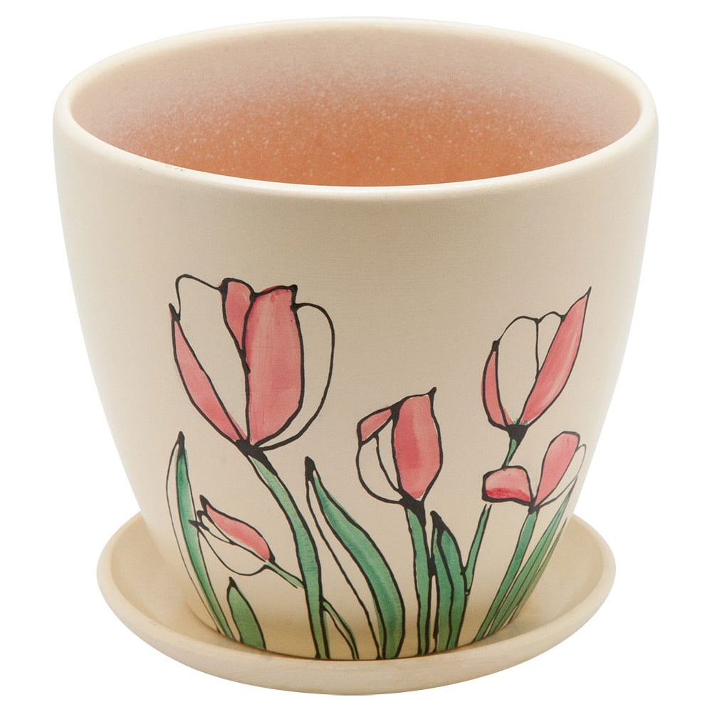 Изображение товара Керамический горшок с подставкой Вещицы 1.4 л, диаметр 145 мм, высота 130 мм, бежевый BH-12-1