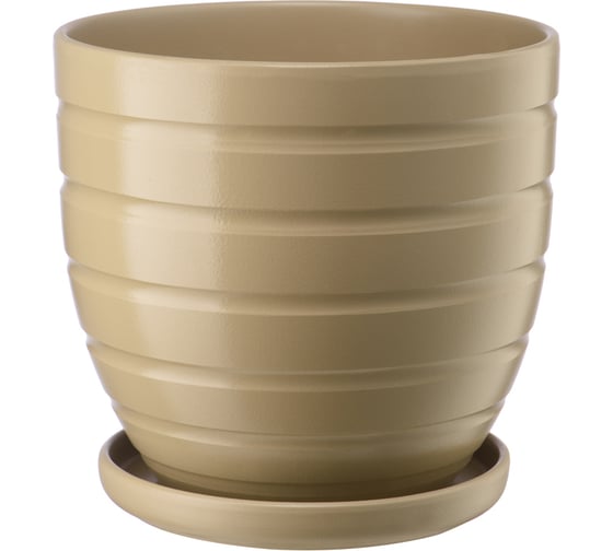 Изображение товара Керамический горшок с подставкой Вещицы 4.7 л, диаметр 210 мм, высота 200 мм, капучино BH-38-3