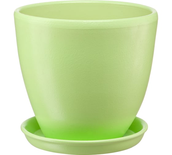 Изображение товара Керамический горшок с подставкой Вещицы Бутон 2.4 л, диаметр 173 мм, высота 160 мм, нежно-салатовый BH-30-2