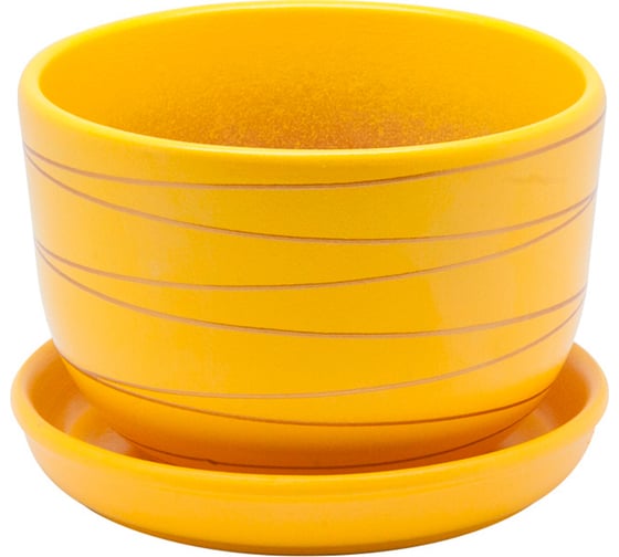 Изображение товара Керамический горшок с подставкой Вещицы 1.05 л, диаметр 145 мм, высота 106 мм, желтый BH-25-4